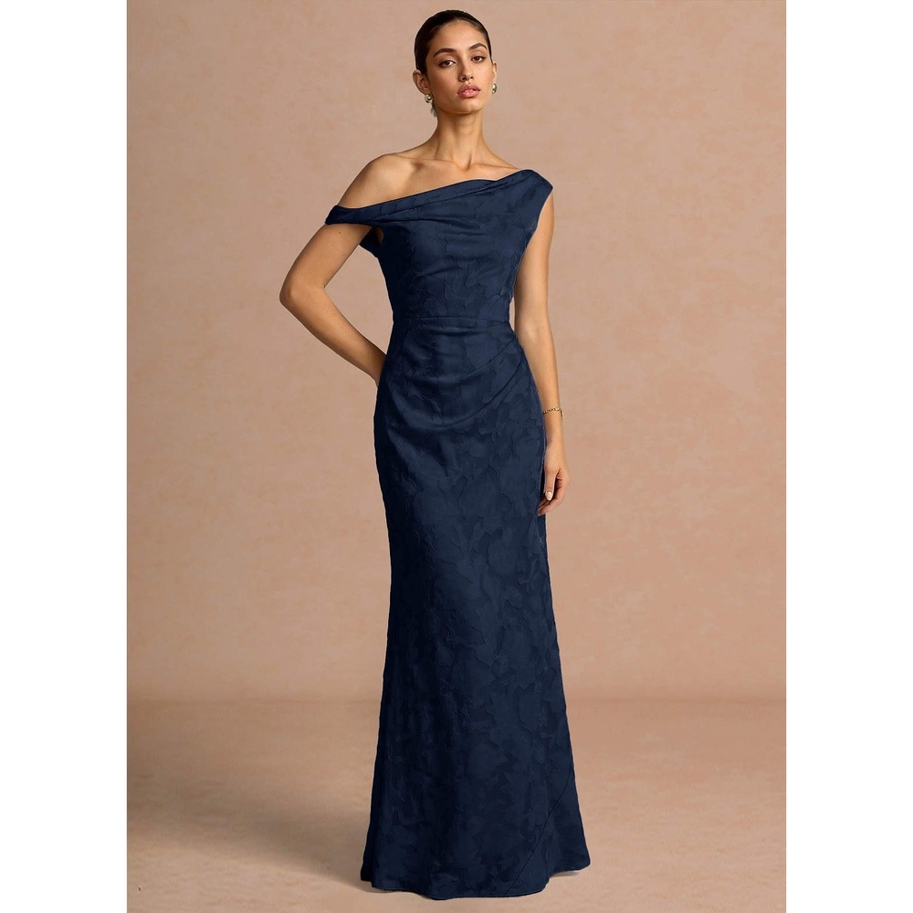 Azazie Lirael Gown Maxi Dress Cowl Neckline Womens 14 Navy New With Tags